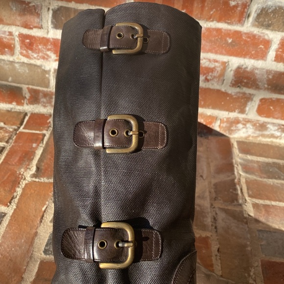 Stuart Weitzman Ludlow Leather Canvas Riding Boots - Picture 13 of 16